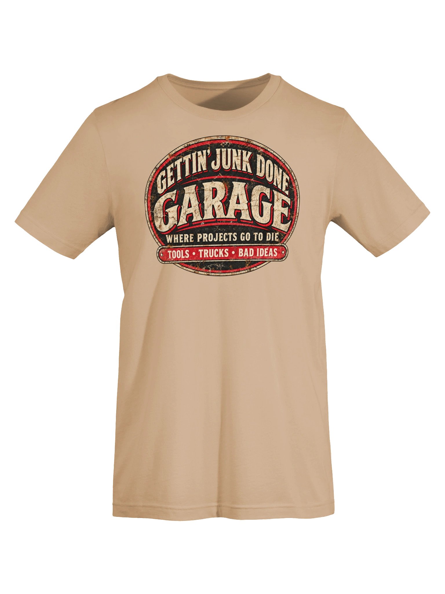 Gettin’ Junk Done Garage — Where Projects Go To Die Tee - Tan product image (5)