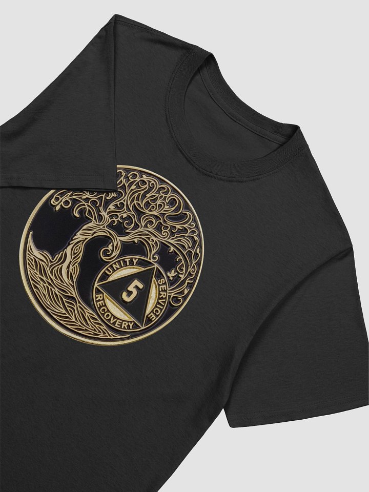 Twisted Tree of Life 5th Year Sobriety Black Medallion | Recovery T-Shirt Inspiring Sobriety product image (2)