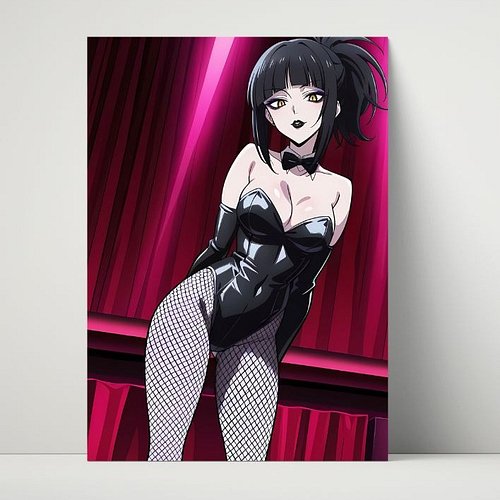 Luna Rain 🖤🎭 Original character in black latex on stage. 26yo emo soul, ponytail, golden eyes, fishnets & bow. Dramatic allur...