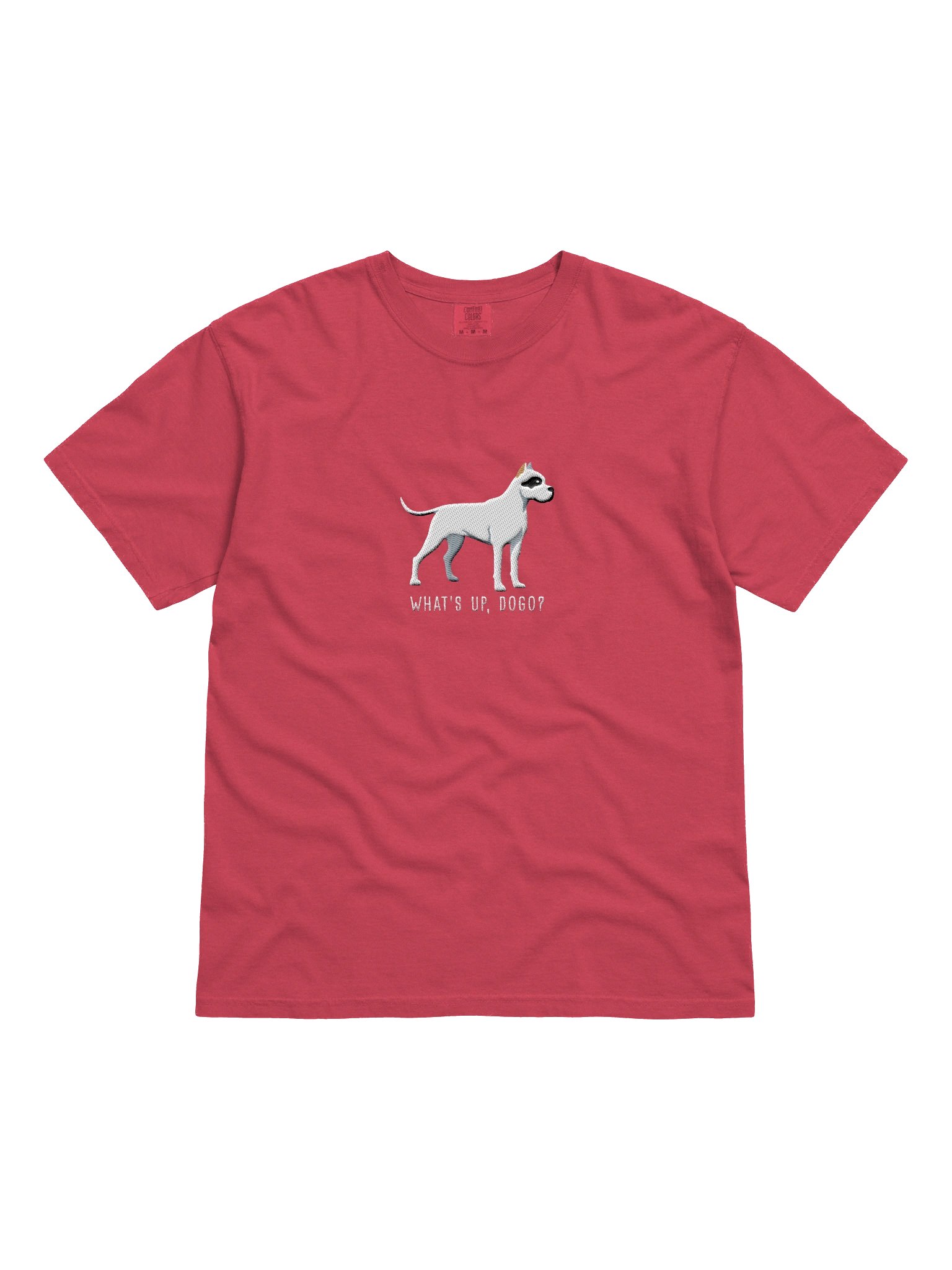 What's Up, Dogo? T-Shirt(Embroidered) of a Dogo Argentino(Black & White, Cropped Ears) product image (4)