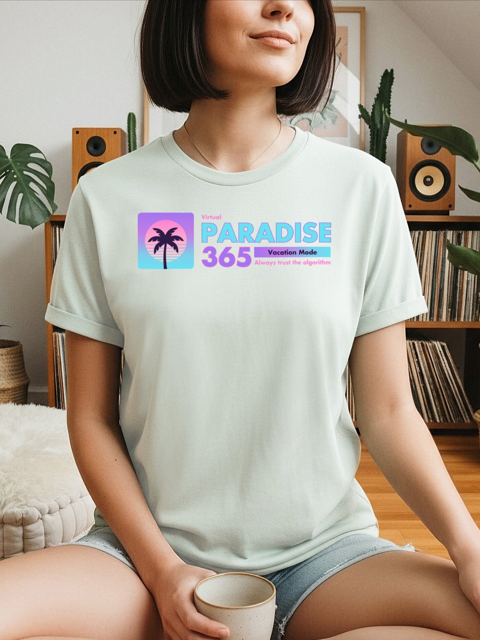 Retro Paradise Vacation T-Shirt - 80s Vaporwave Palm Tree Graphic Tee product image (1)