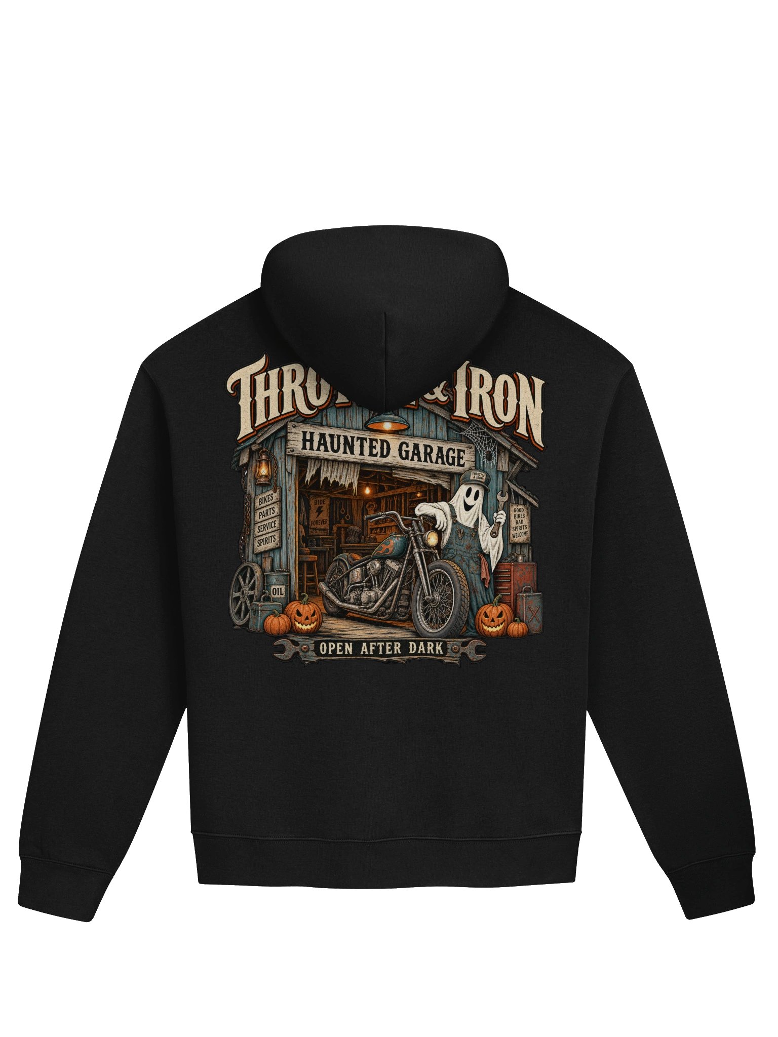 Throttle & Iron Haunted Garage Halloween T-Shirt product image (2)