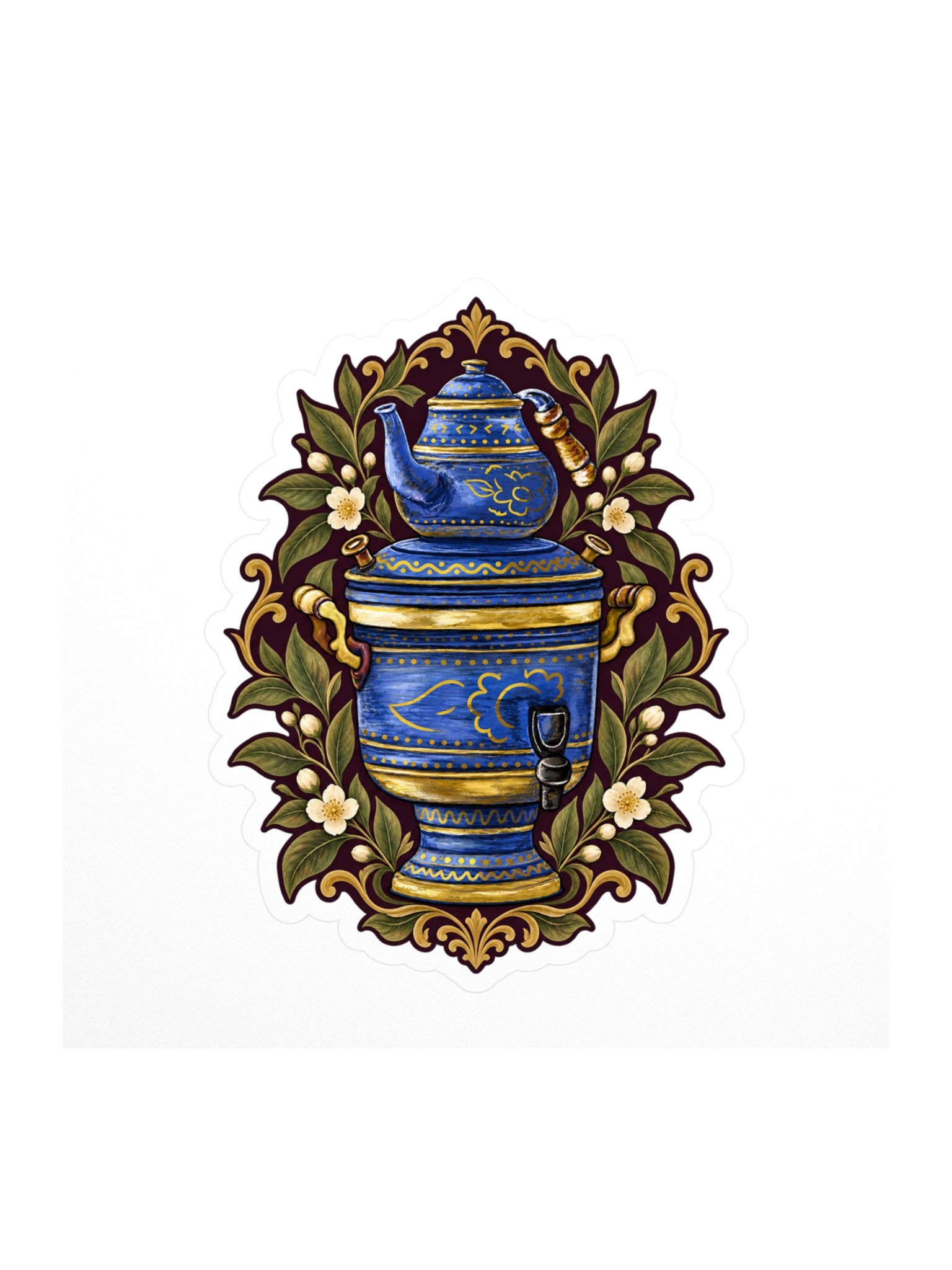 Blue Teapot Floral Kiss Cut Sticker product image (1)