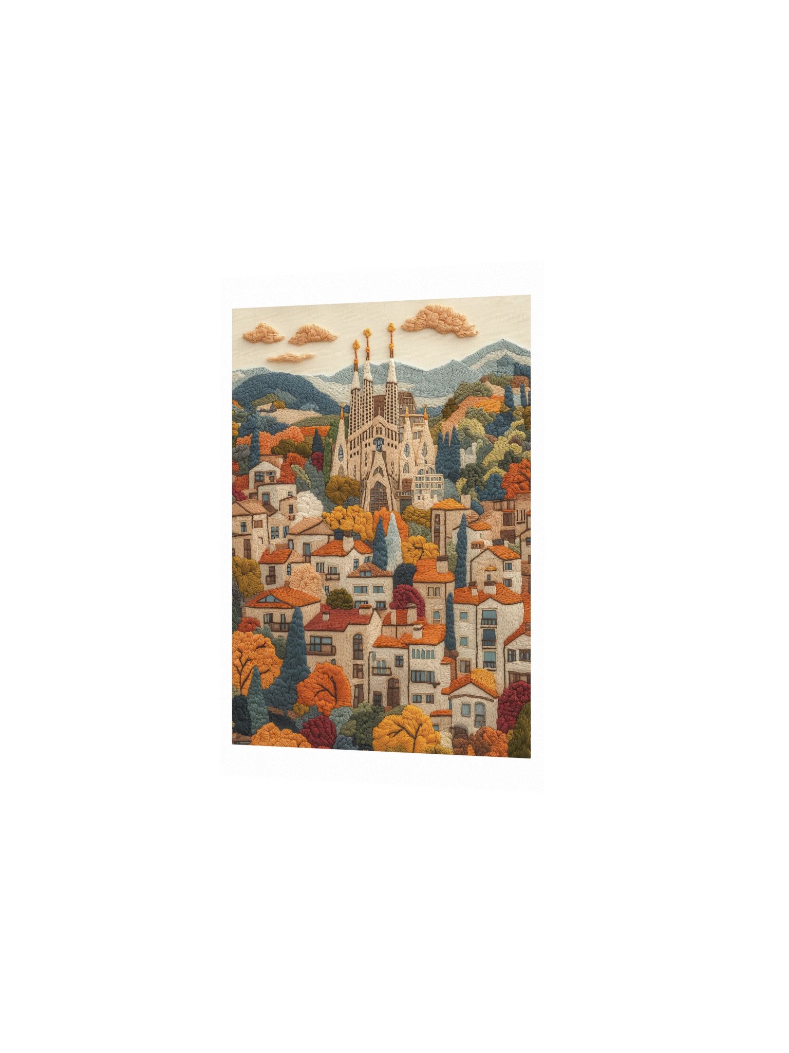 Barcelona in Stitches | Embroidery-Style Wall Art — Unframed Print product image (2)