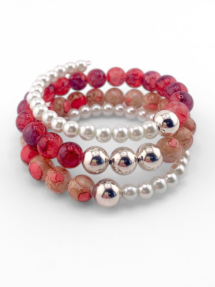 Glass and Pearl Beaded Memory Wire Bracelet - Berry product image (1)