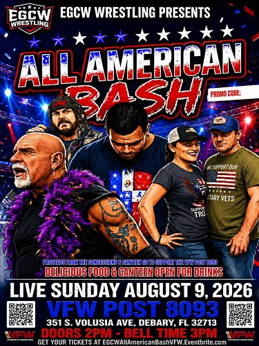WE ARE OFFICIALLY 1 WEEK AWAY!!!

EGCW Wrestling Presents All American Bash Live Sunday August 9th from the VFW Post 8093 Deb...