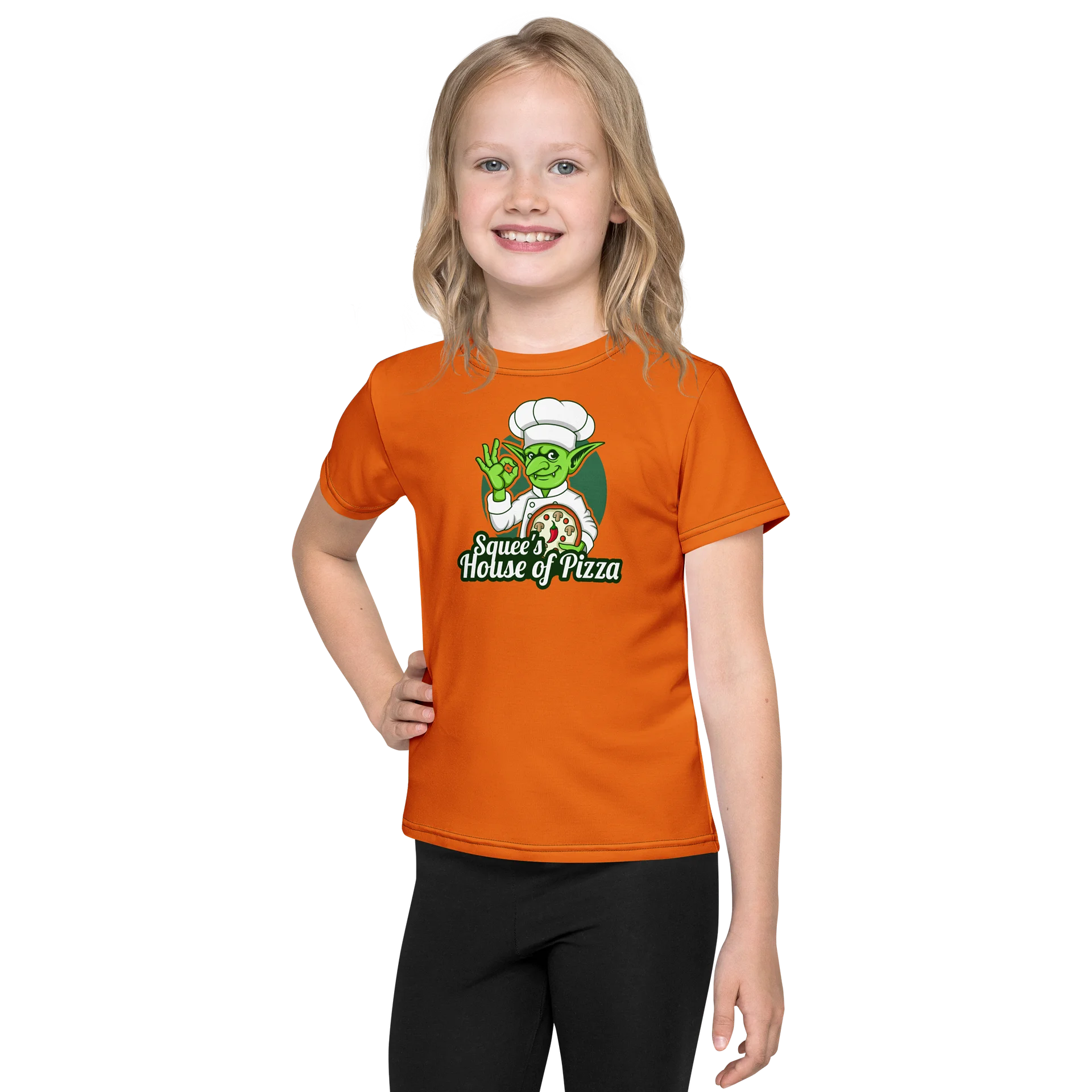 Squee’s House of Pizza Kids Crew Neck T-Shirt (Mango Tango) product image (1)