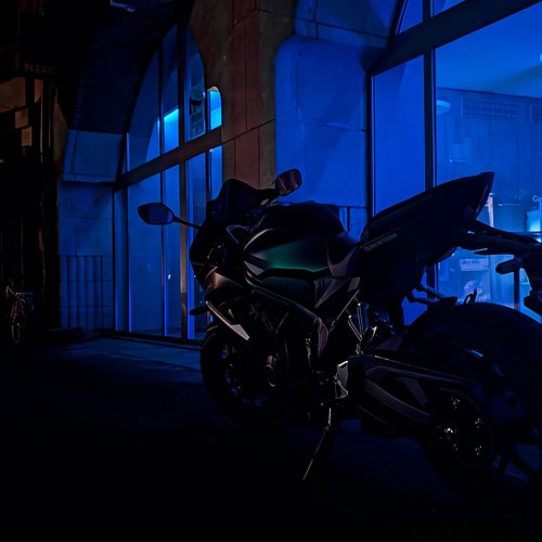 Love this 🔵 backdrop. 
I do love the green-ish glow on the tank.

#motorcycle #nightride #midnight #light #blue #hondacbr650r...
