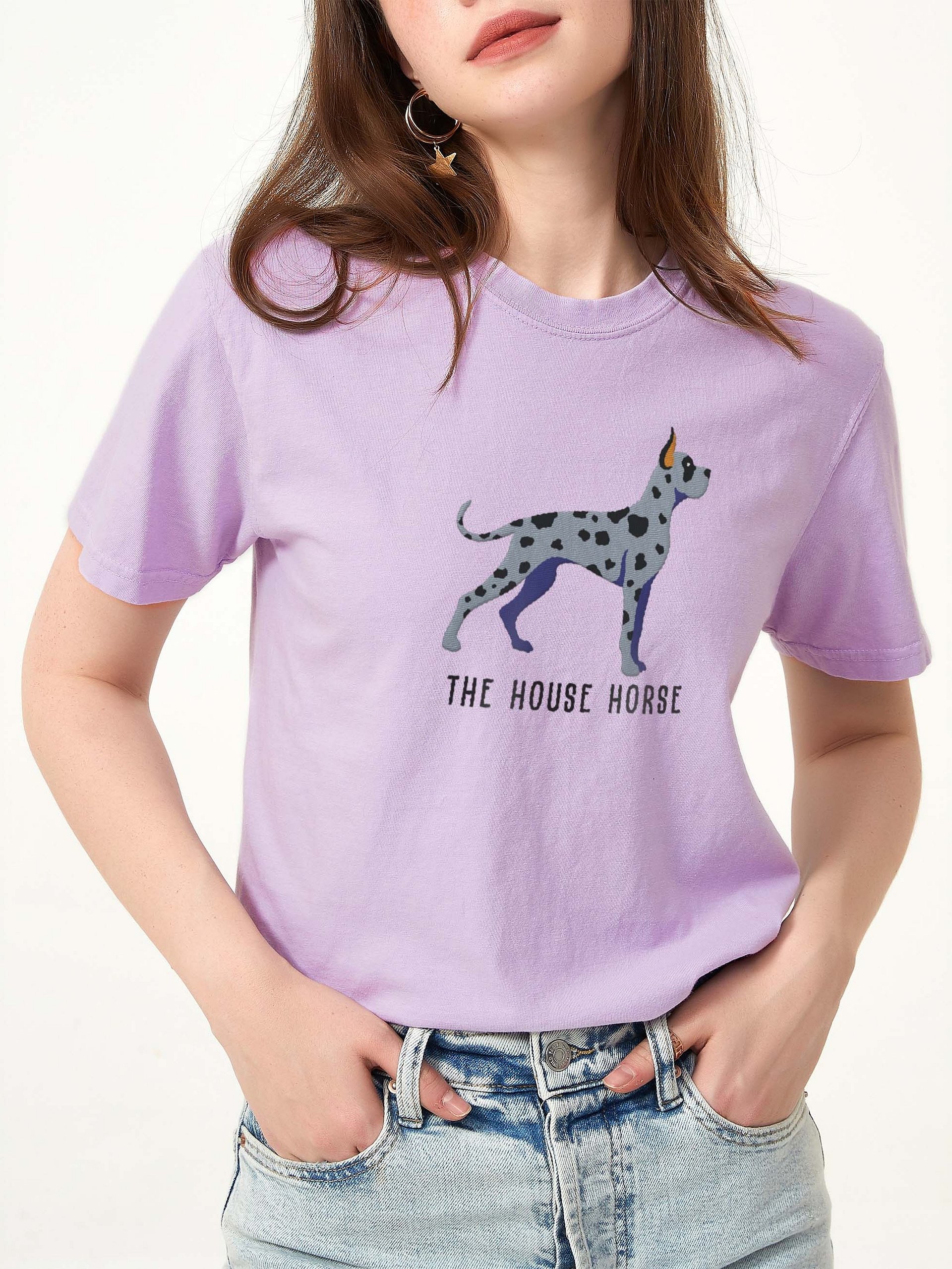 The House Horse T-Shirt(Embroidered) of a Great Dane(Blue Merle, Cropped Ears) product image (2)