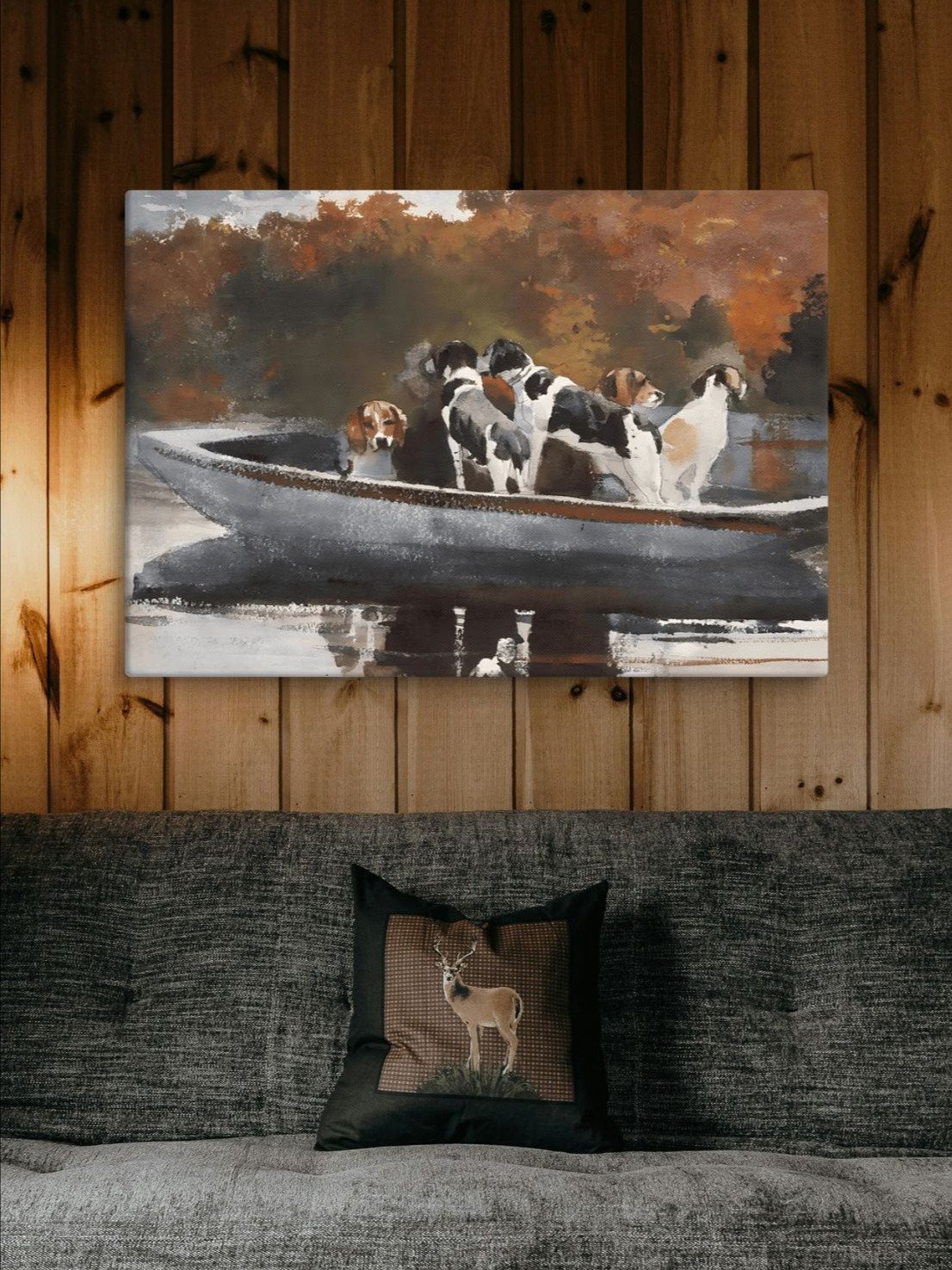 Antique Foxhound Hunting Dogs in Boat Canvas Print product image (11)