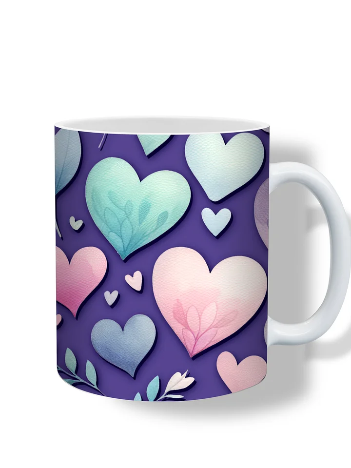 (Grape) Colorful Hearts 11oz Coffee Mug – Cute and Romantic Love-Themed Ceramic Cup – Perfect for Valentine's Day, Anniversaries, or Daily Use" product image (1)