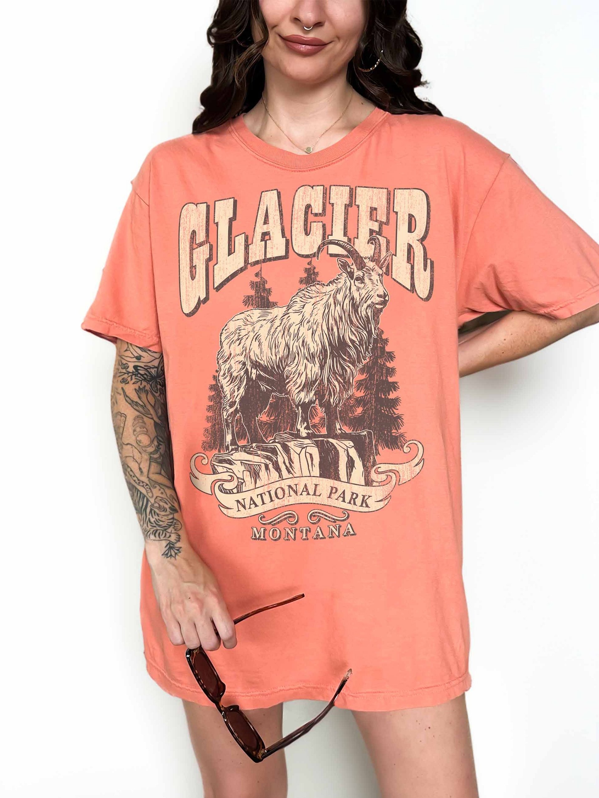 Glacier National Park Shirt – Vintage Mountain Goat Graphic Tee Montana product image (2)