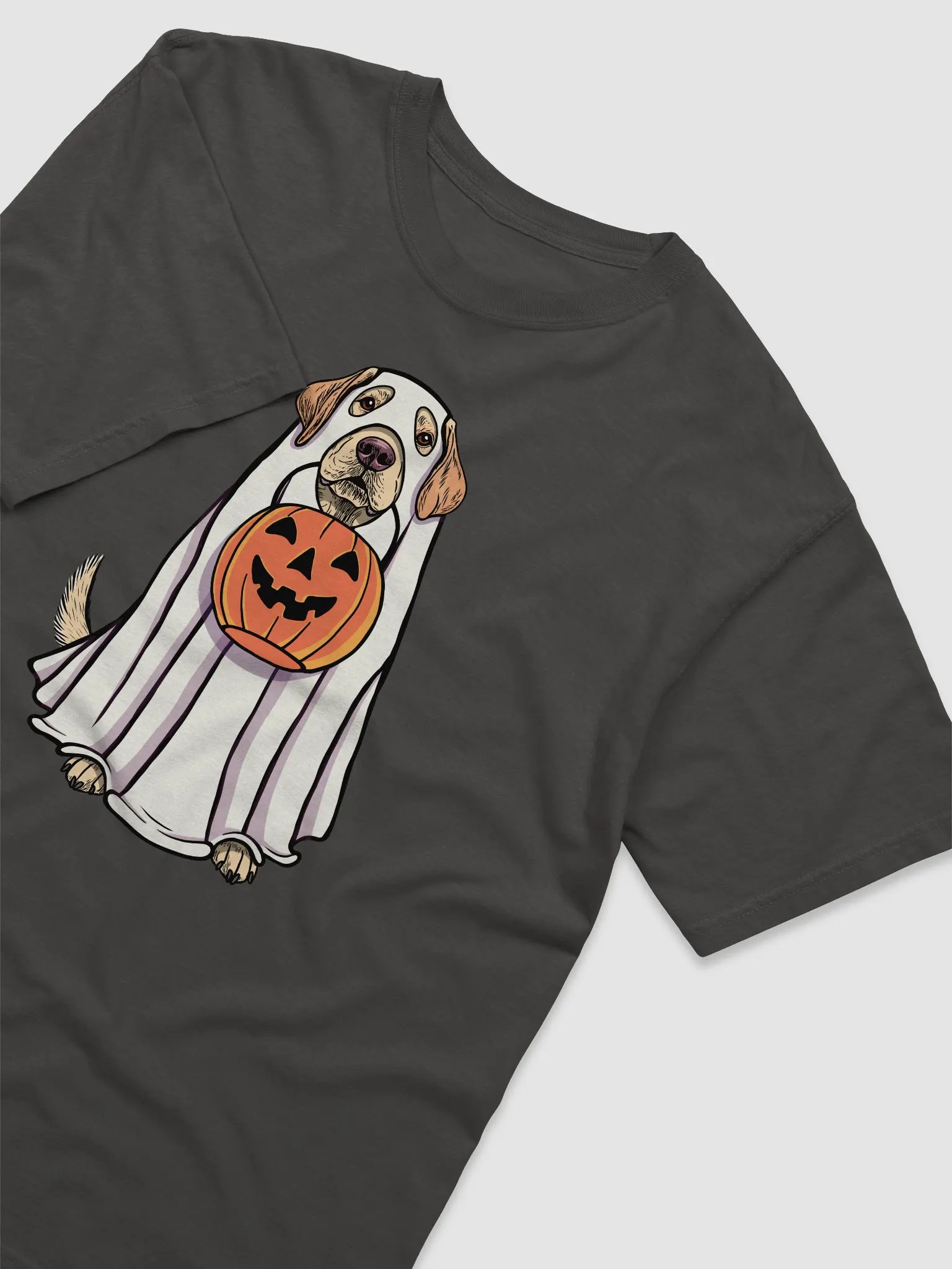 Funny Halloween Labrador Retriever T-Shirt | Funny Labrador Wearing a Ghost Costume and Holding a Pumpkin Basket product image (6)