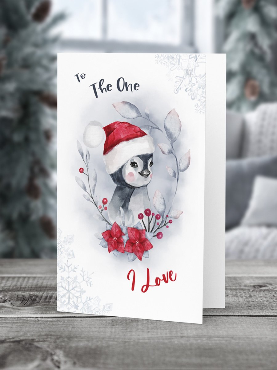 To the One I Love Penguin Watercolor Christmas Card product image (1)