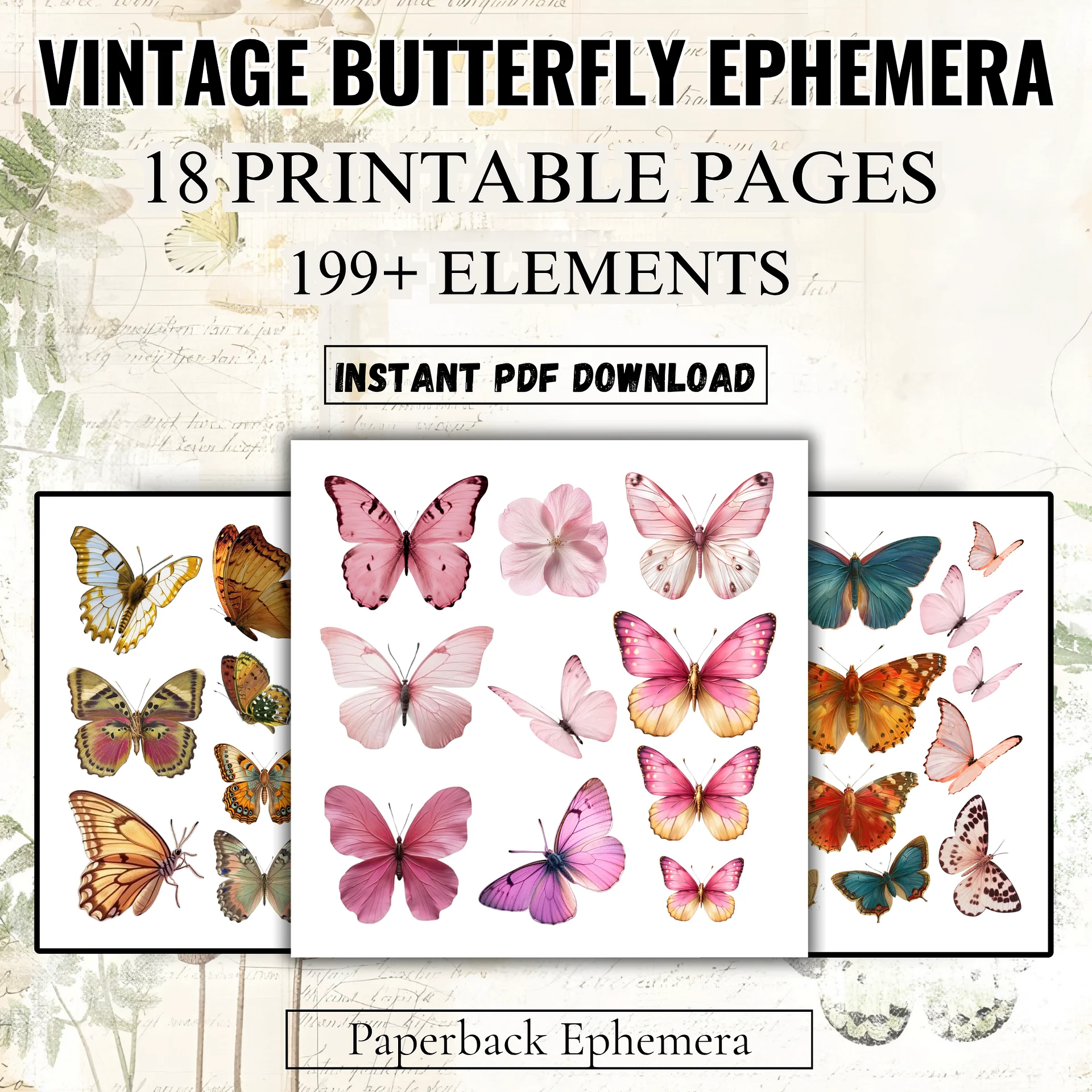 Vintage Butterfly Ephemera Printable PDF – 180+ Cut-Outs for Junk Journals, Scrapbooking & Collage product image (3)
