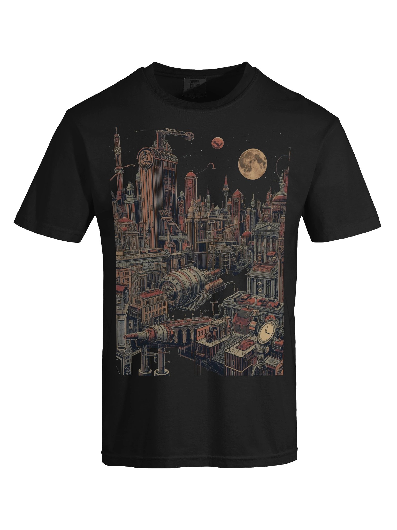 Moonlit Retro-Futurist Cityscape Heavyweight T-Shirt product image (2)