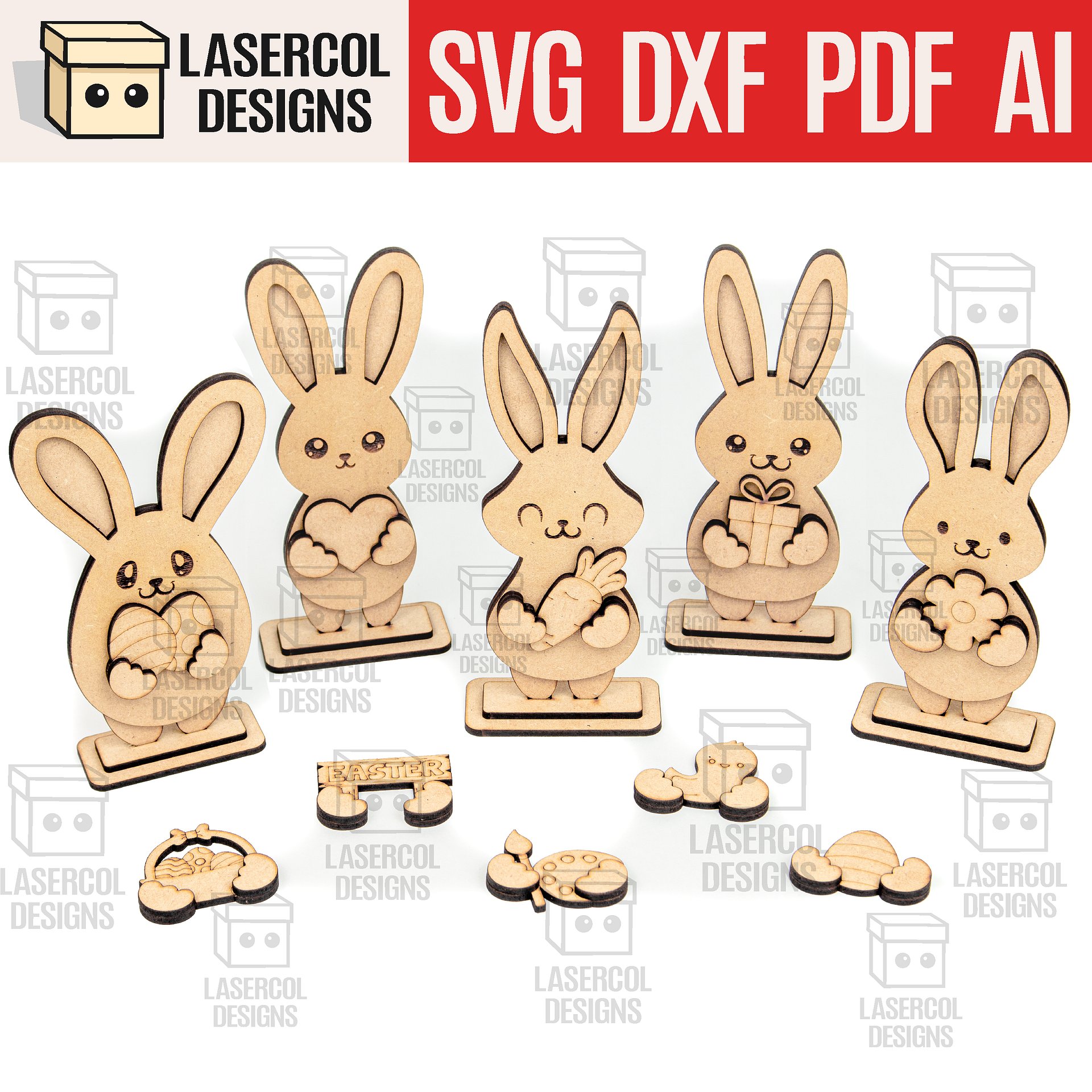 Easter Bunny Set (2 Sizes, 5 Styles)- Laser Cut Files product image (1)