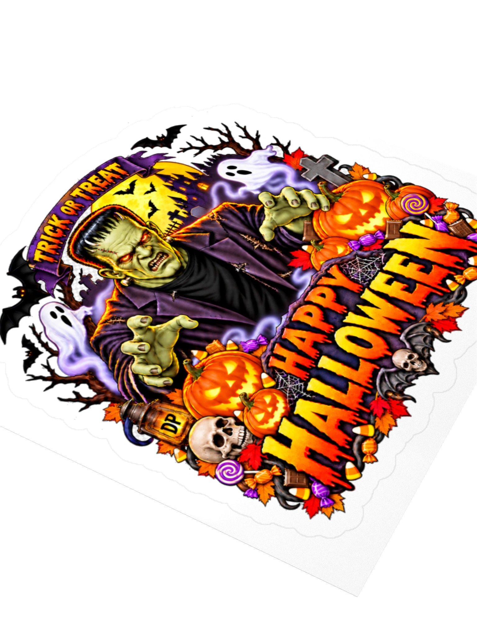 Frankenstein Happy Halloween 3" x 3" sticker product image (3)