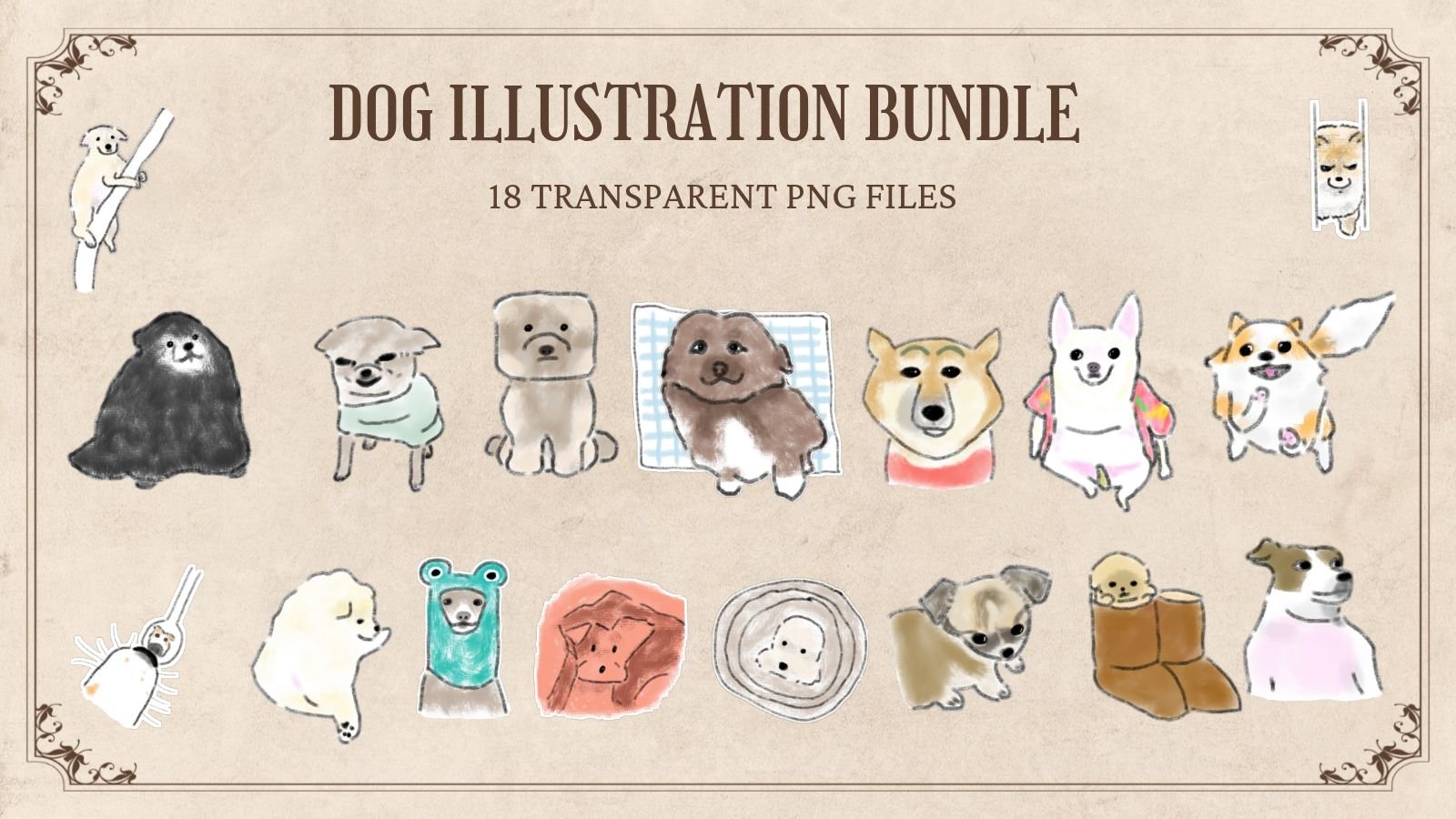18 Hand-Drawn Dog PNG Clipart Bundle product image (1)