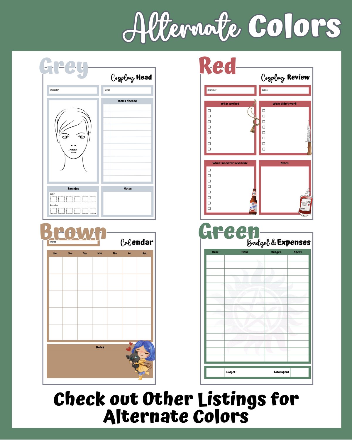 Monster Hunter Cosplay Planner – Green Edition | 54-Page Printable PDF product image (5)