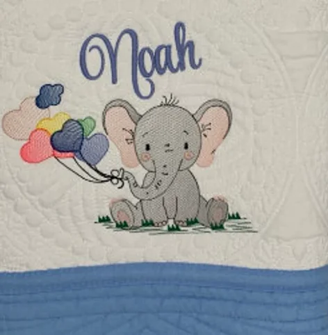 Monogrammed Baby Quilt, Elephant Design, Cotton Personalized Gift product image (1)