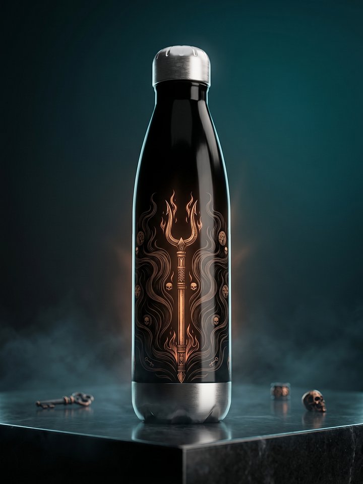 Hades Bident Stainless Steel Water Bottle – Greek Mythology Underworld Flame Design product image (1)