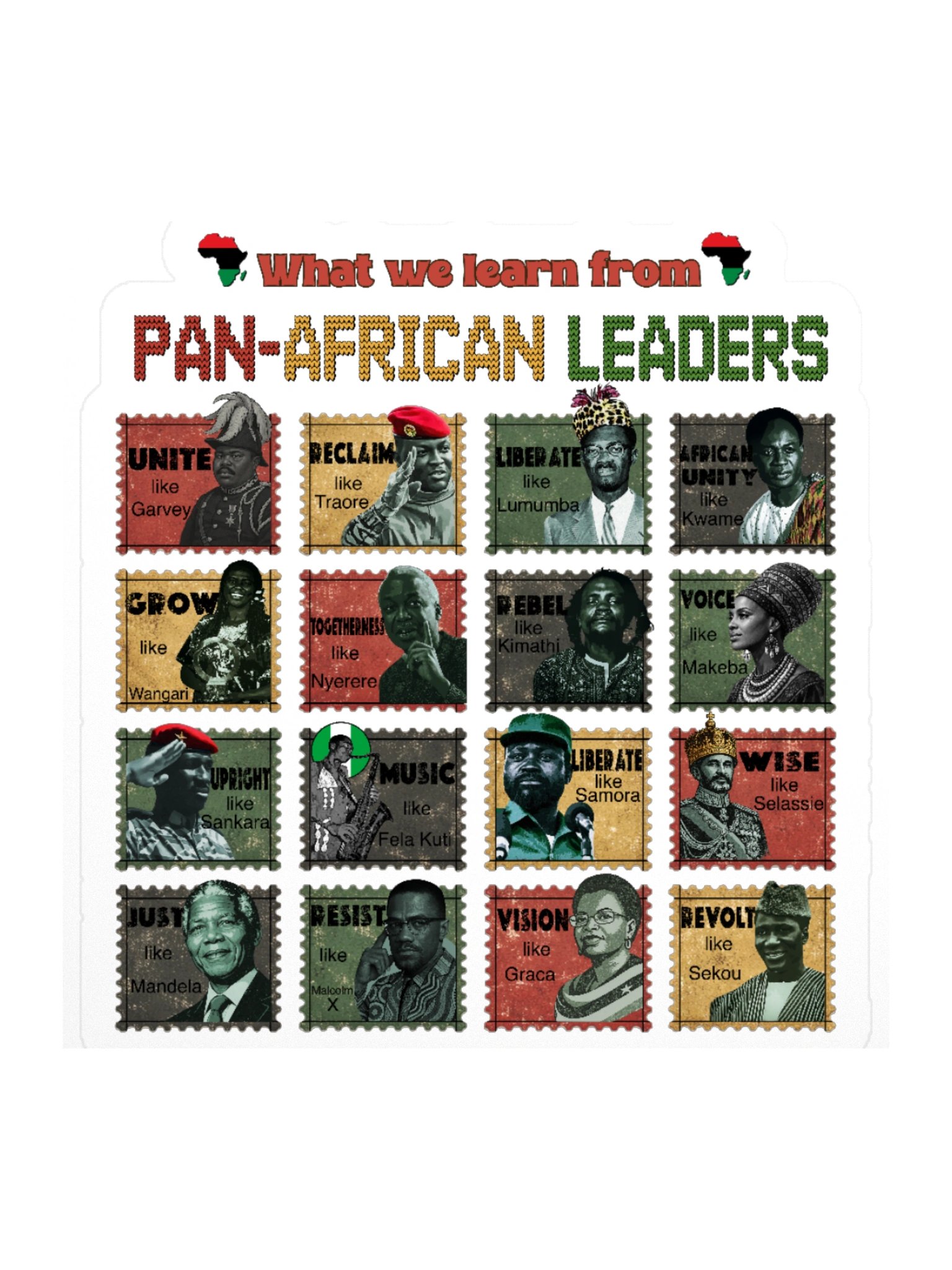 Pan-African Leaders Vintage Stamp Sticker | Vinyl Kiss Cut product image (1)