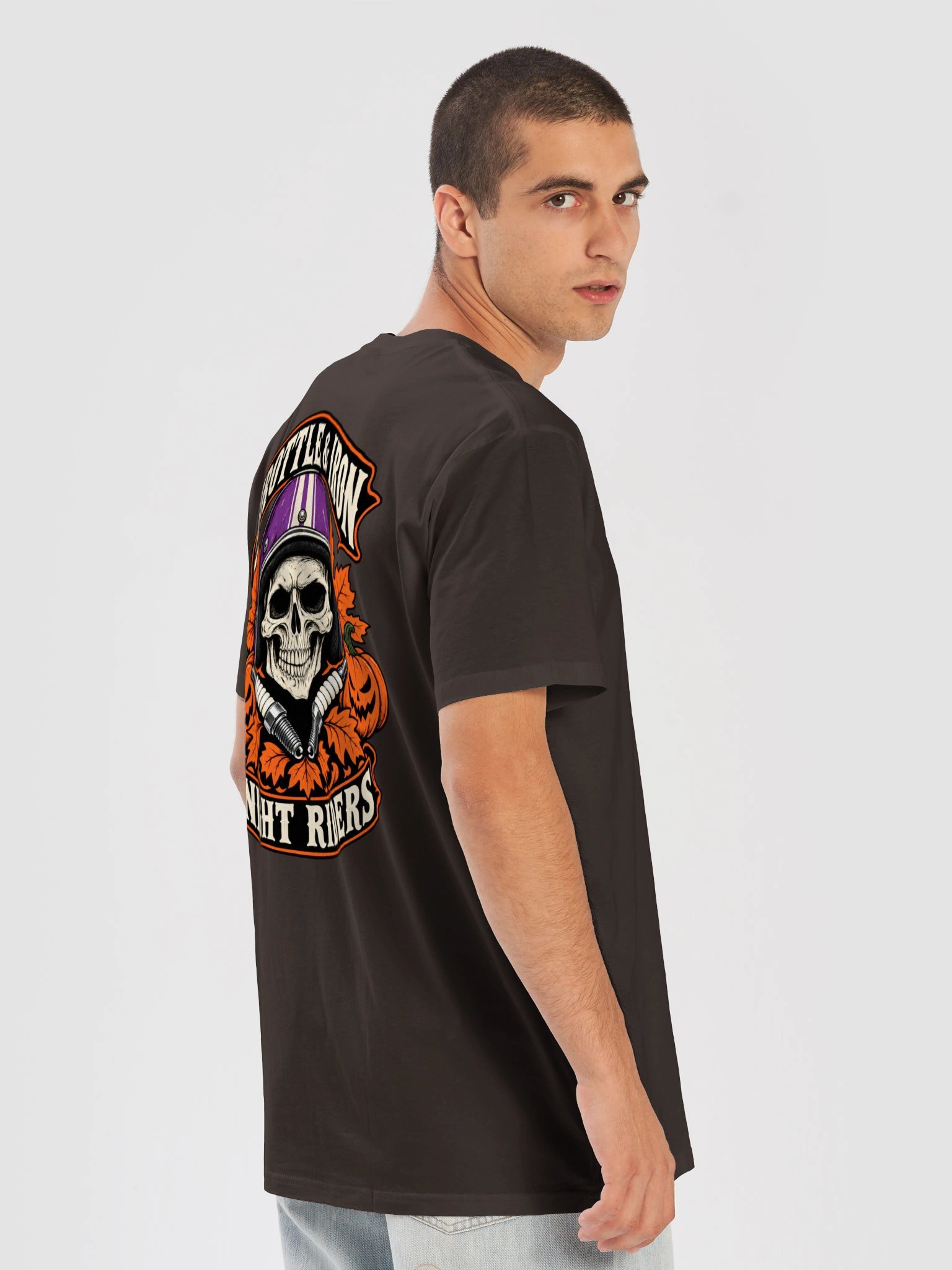 Throttle & Iron Night Riders Skull & Pumpkins Halloween T-Shirt product image (8)