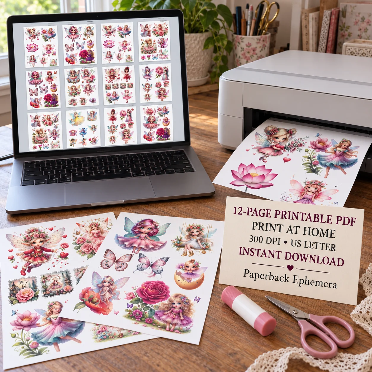 Pink Floral Fairy Fussy Cuts | 120+ Printable Ephemera for Junk Journals & Collage (Digital Download) product image (5)