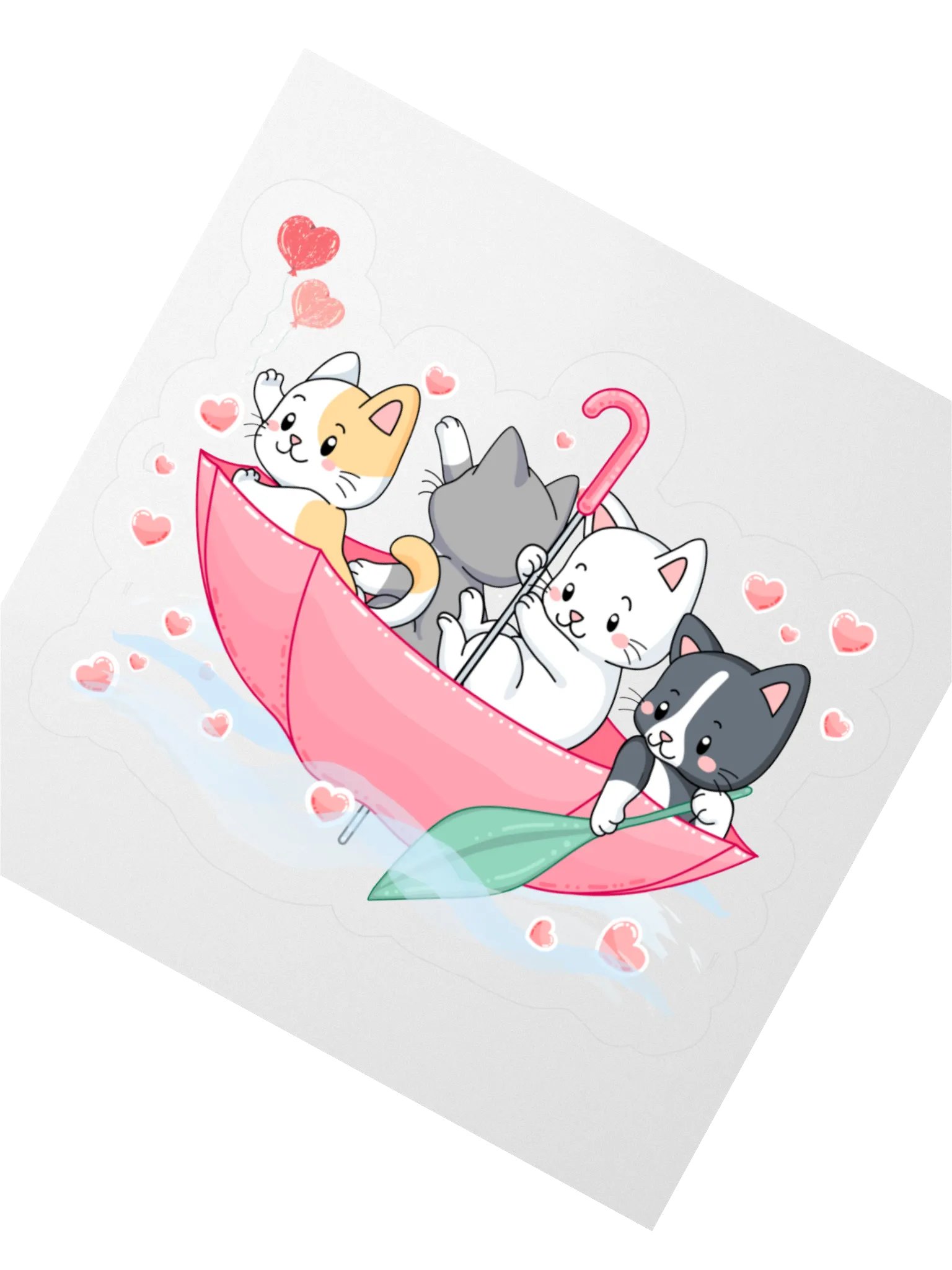 Whimsical Cats in Umbrella Boat Stickers product image (5)