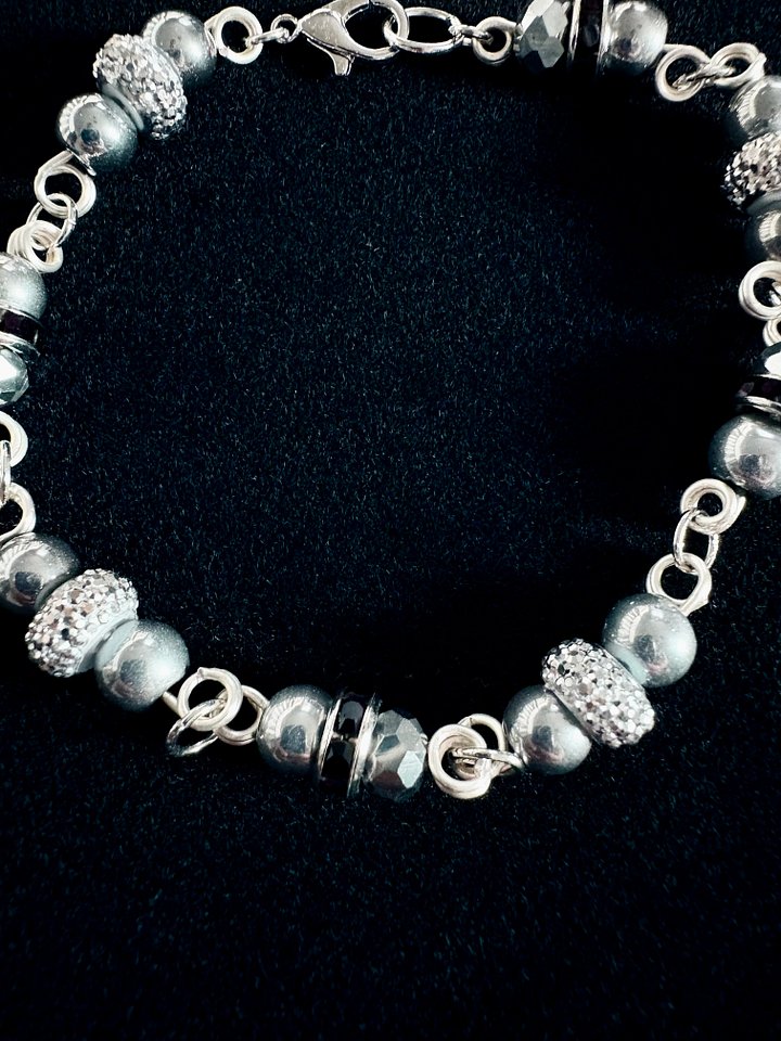 MFD-00274 | 7.5" Metallic-Look Beads Bracelet | Wire Wrapped Links | by Monique Faella Designs™ product image (1)