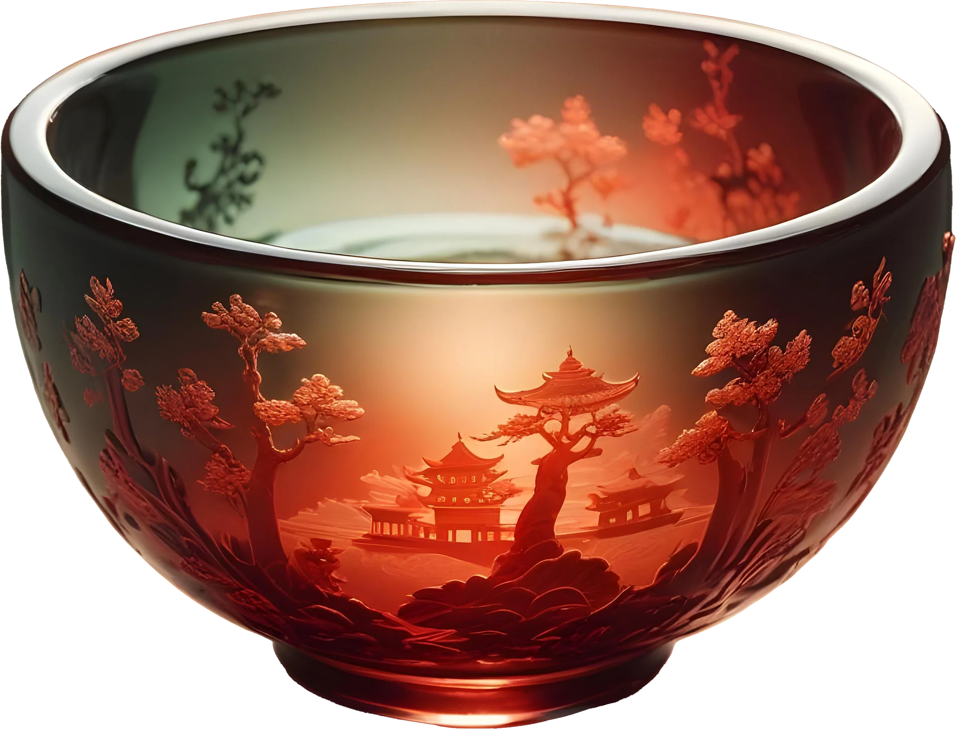 Chinese Art – Glass Bowl with Traditional Asian Decor PNG product image (1)