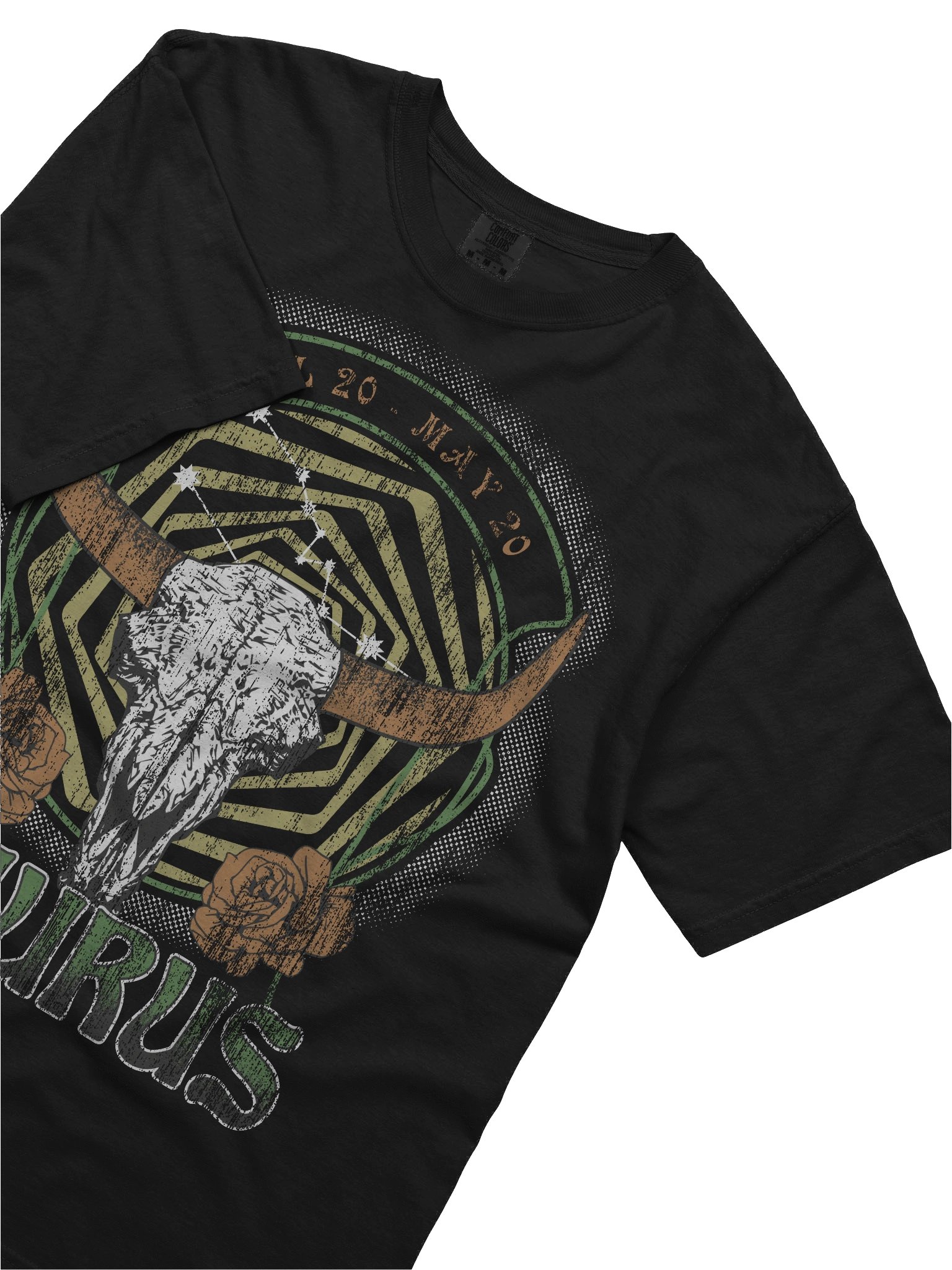 Taurus Zodiac Shirt – Vintage Bull Skull Astrology Graphic Tee (April 20 – May 20) Horoscope Design product image (2)
