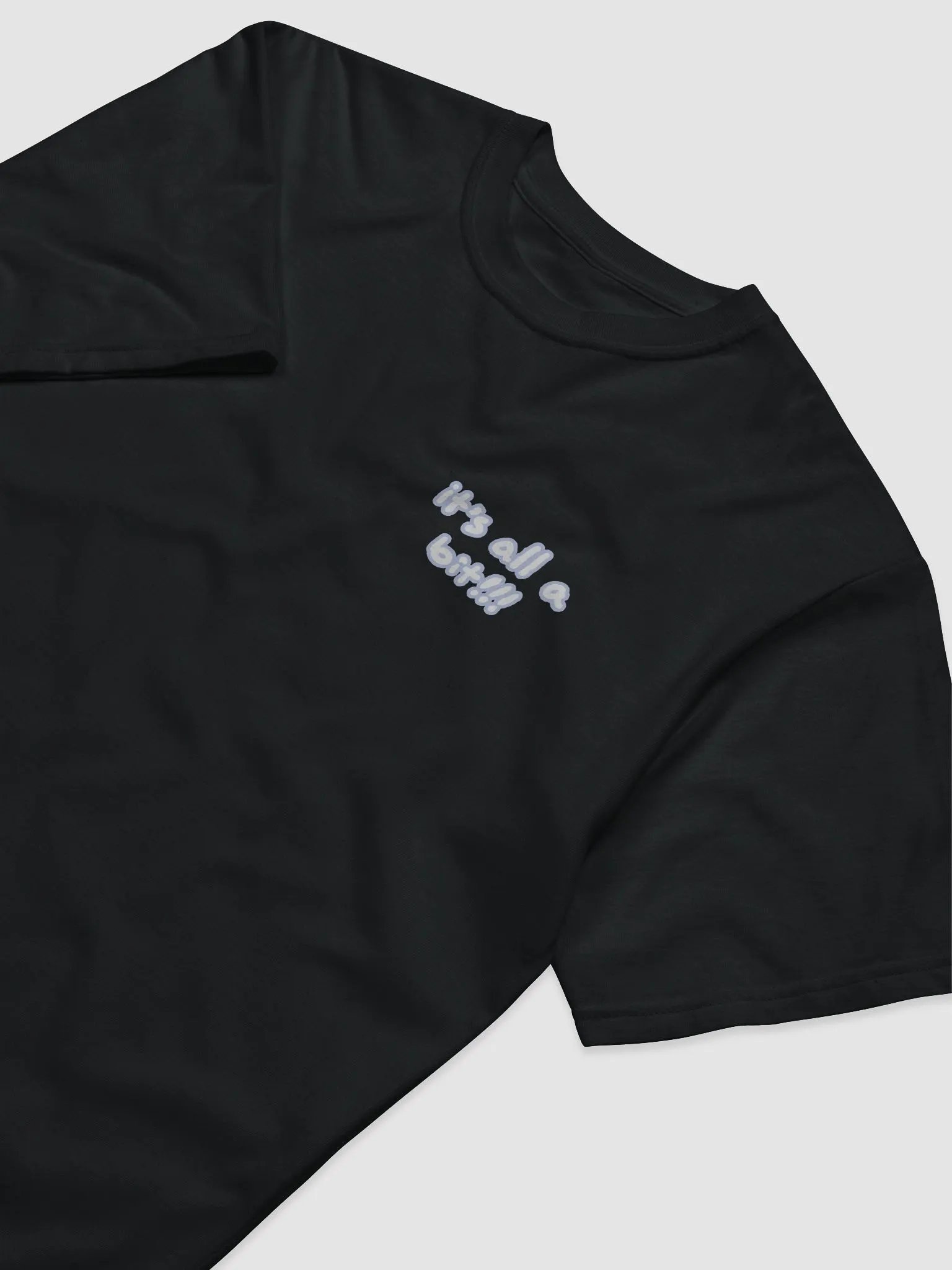 “It’s all a bit!!!” (sm. lined design, #BDCAEF) unisex eco tee product image (5)