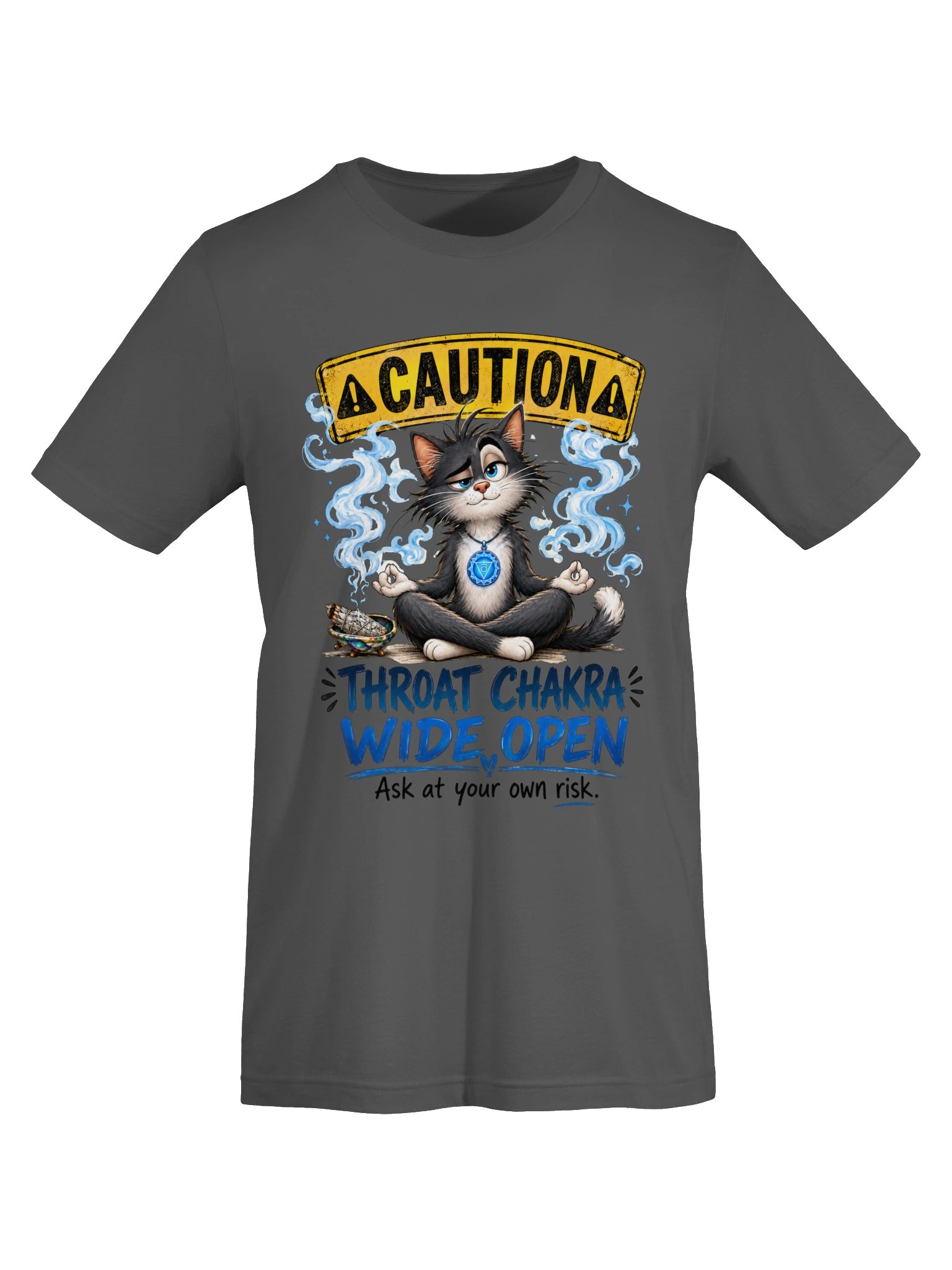 Caution: Throat Chakra Wide Open Meditation Cat Shirt product image (2)