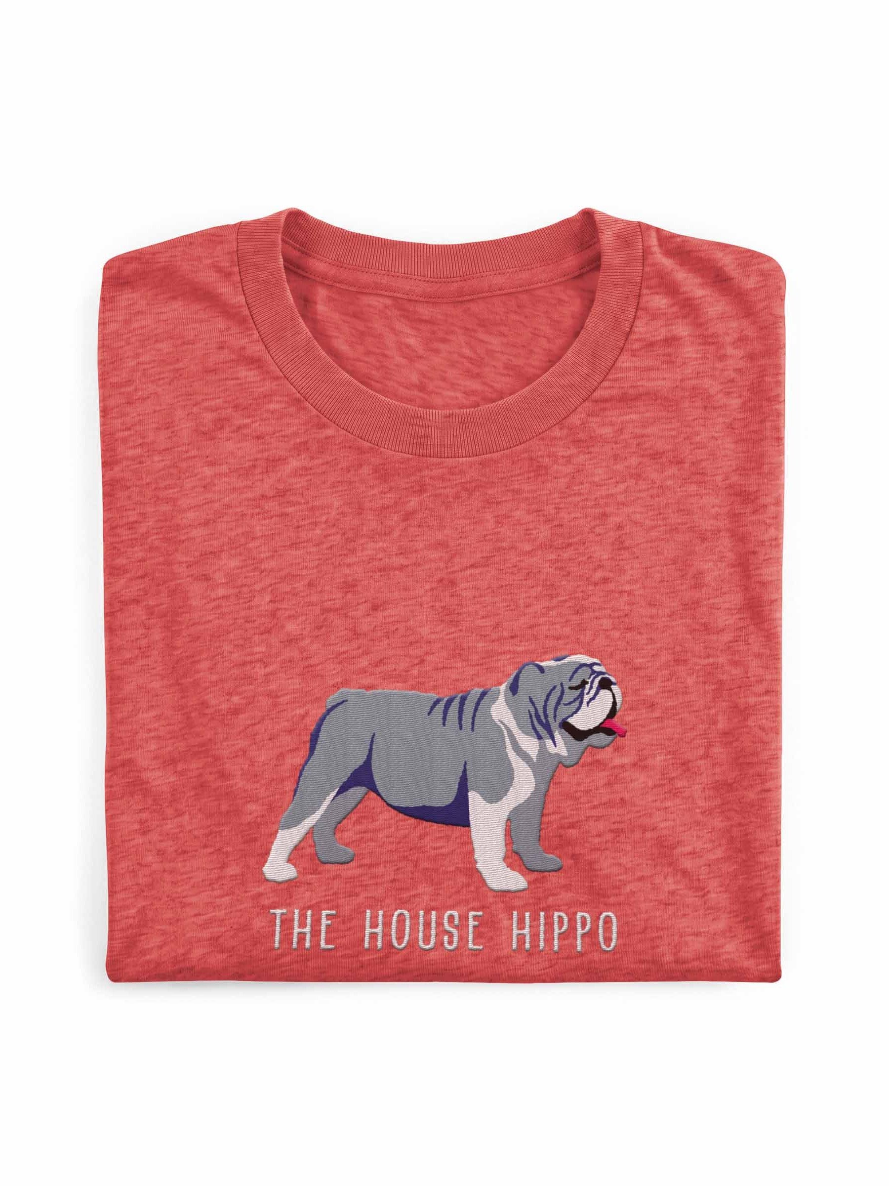 The House Hippo T-Shirt(Embroidered) of an English Bulldog(Blue & White) product image (1)