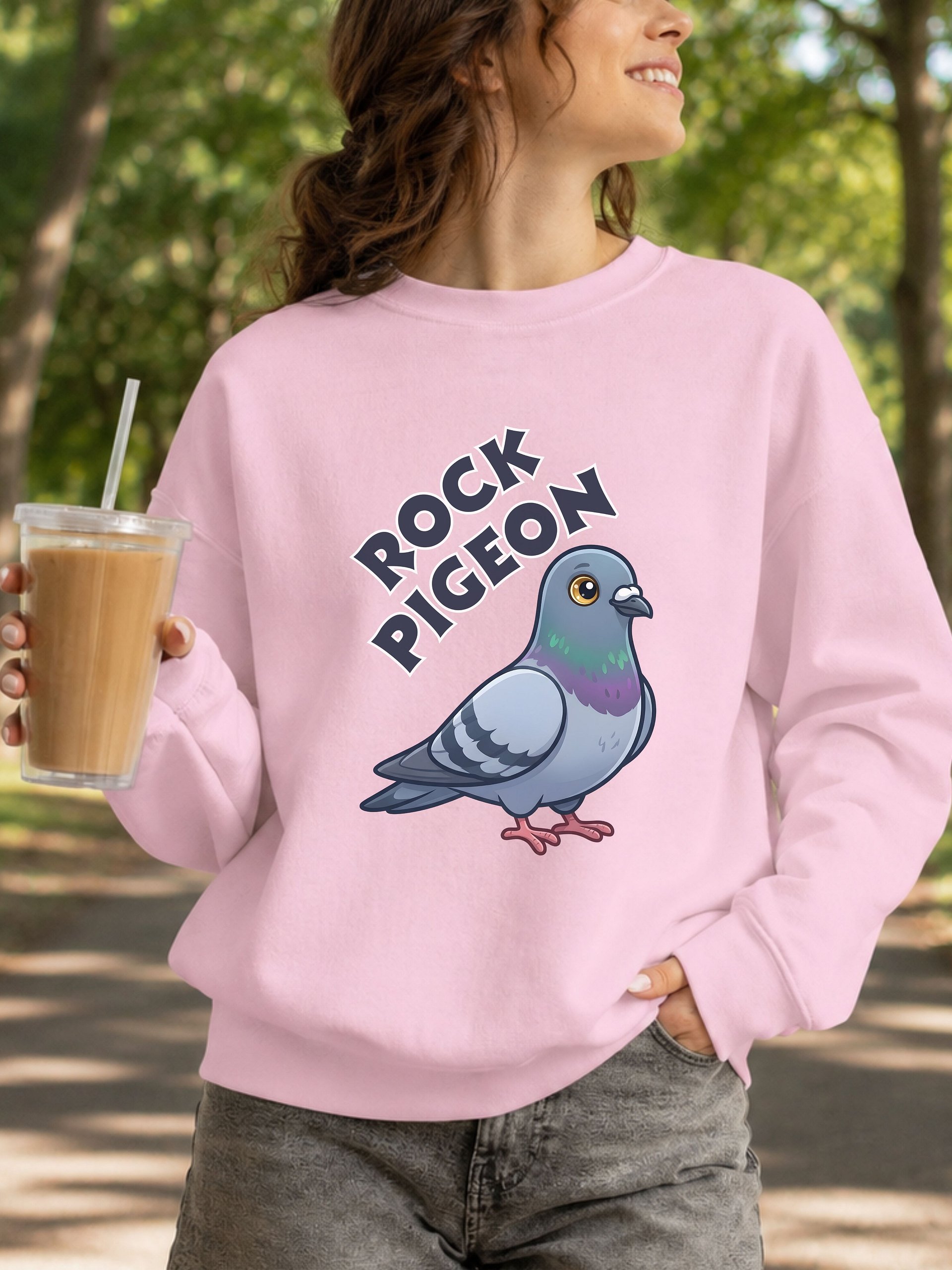 Rock Pigeon Crewneck Sweatshirt – Cute Cartoon Pigeon Pullover & Bird Lover Gift product image (4)