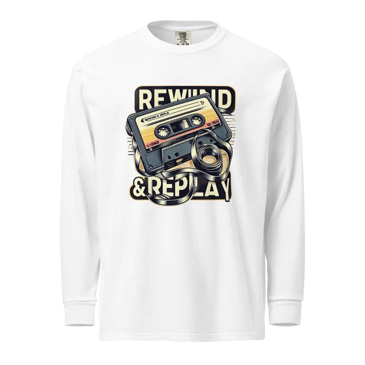 Rewind & Replay Vintage Cassette Tape Long Sleeve Shirt | | AI Design oldschool product image (1)