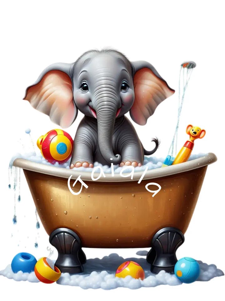Baby Elephant Taking a Bath Kid Nursery Print Child Wall Art product image (1)