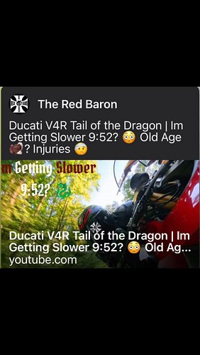 Ducati V4R Tail of the Dragon | Im Getting Slower 9:52? 😳 Old Age 🦃? Injuries 🤕
https://youtu.be/IkShcHBf2_Q