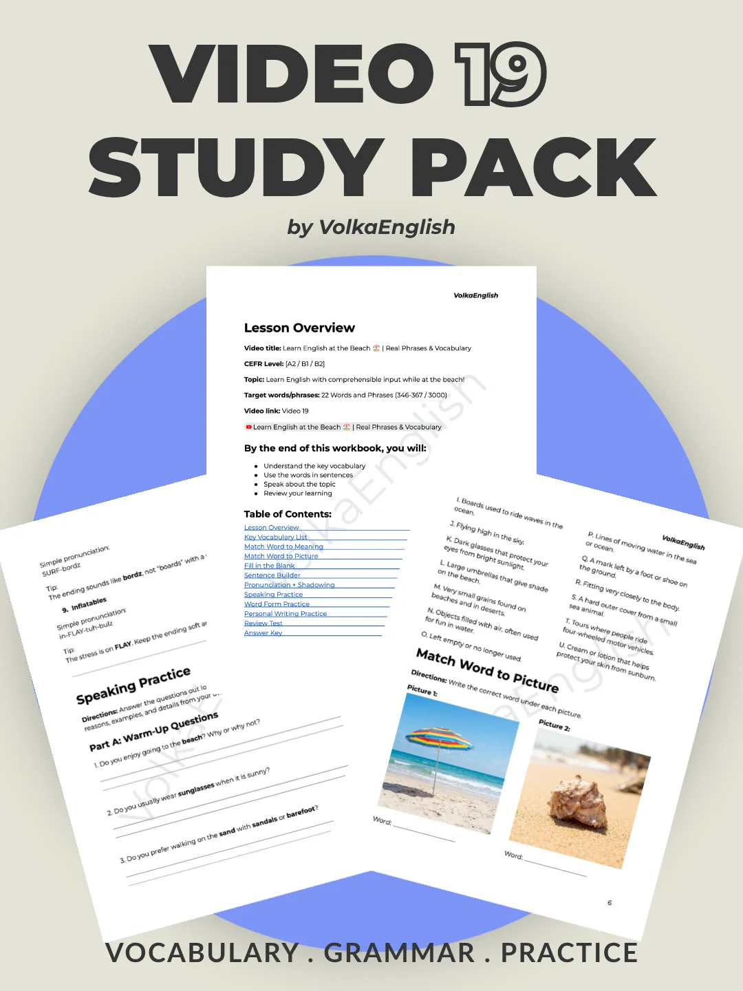 Learn English at the Beach 🏖️ | Real Phrases & Vocabulary - Video 19 Study Pack product image (1)