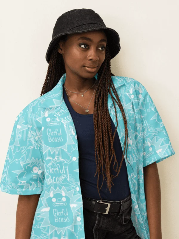 Gleeful Beasts Hawaiian Shirt - Blue & White product image (2)