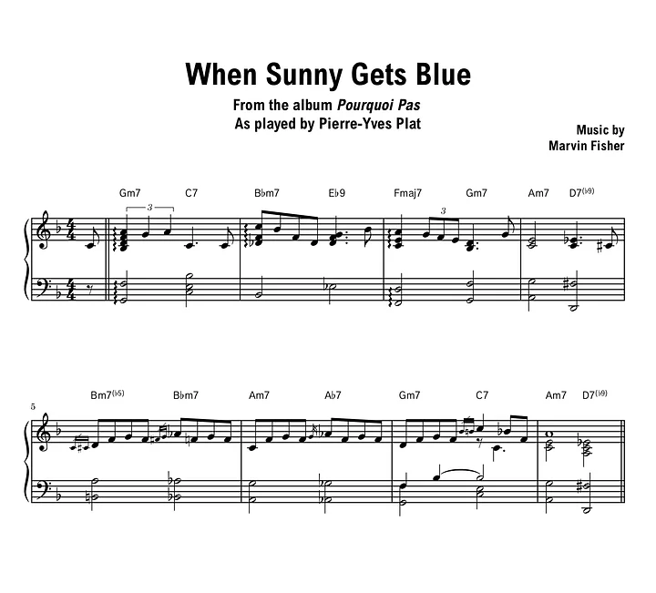 Pierre-Yves Plat - When Sunny Gets Blue - Sheet music (PDF) product image (1)