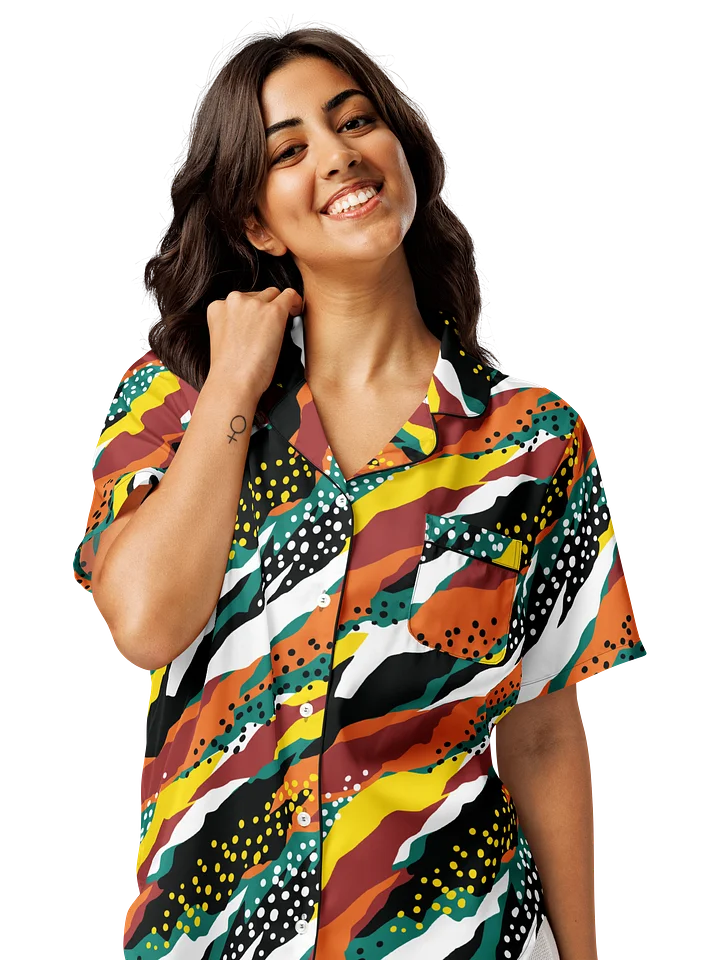 Terracotta & Teal Abstract Safari Pattern | Vibrant All-Over Print Women's Short Sleeve Pajama Top product image (2)
