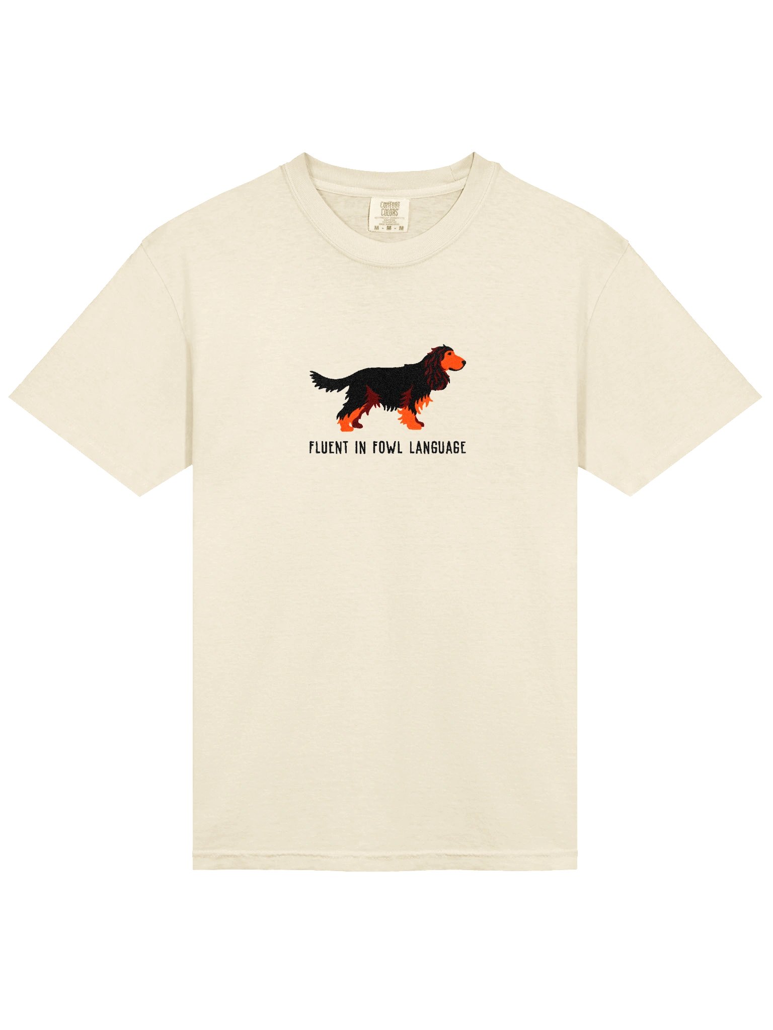 Fluent in Fowl Language T-Shirt(Embroidered) of an English Cocker Spaniel(Black & Tan) product image (6)