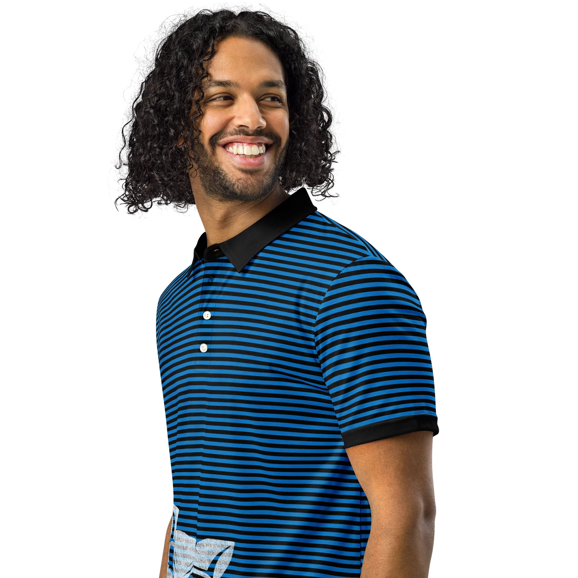 Blue Blaque and White Stripped Kat Skull Polo product image (2)