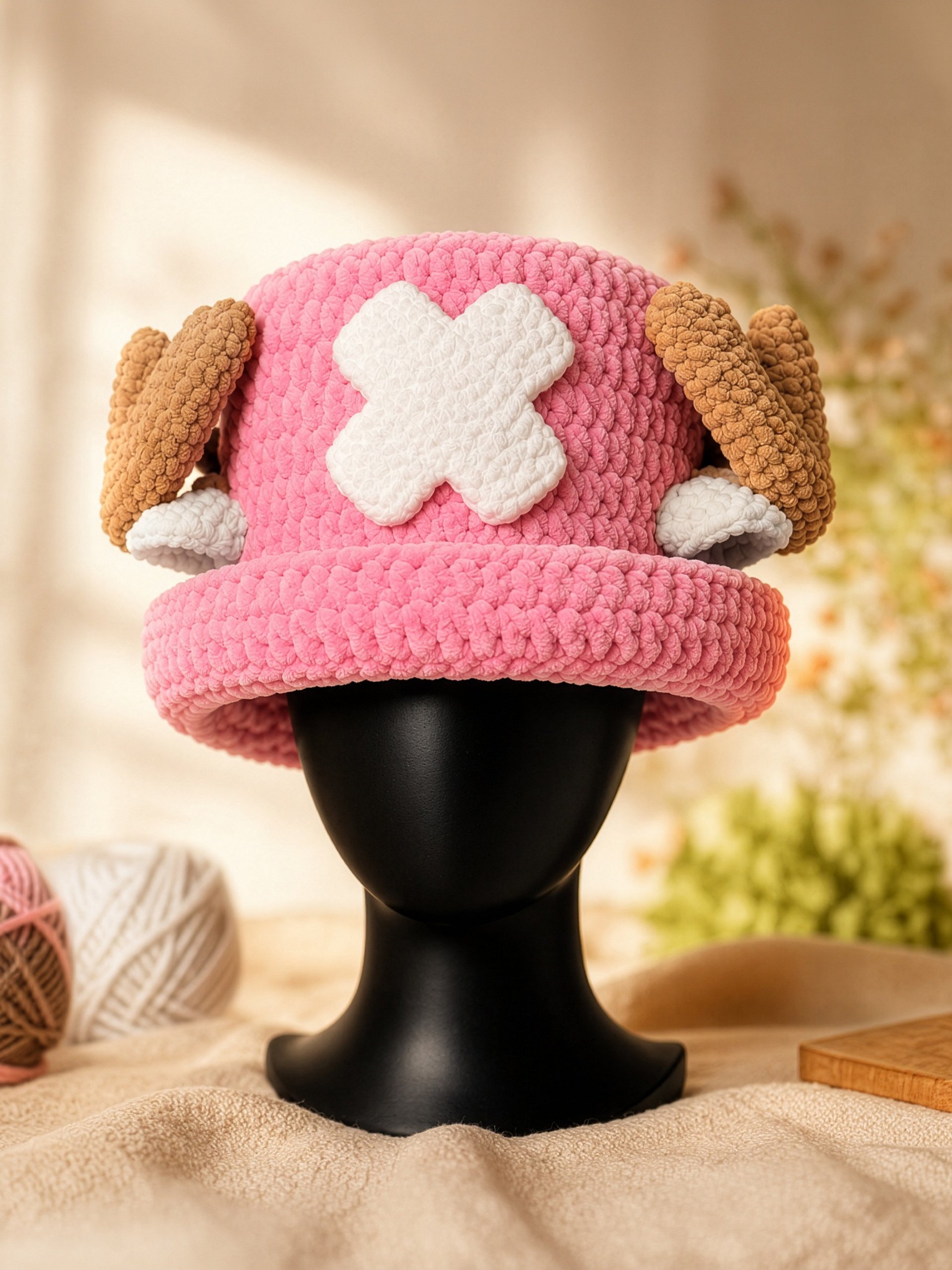 Crochet Plush Hat, Reindeer Doctor Pirate Inspired Beanie product image (1)