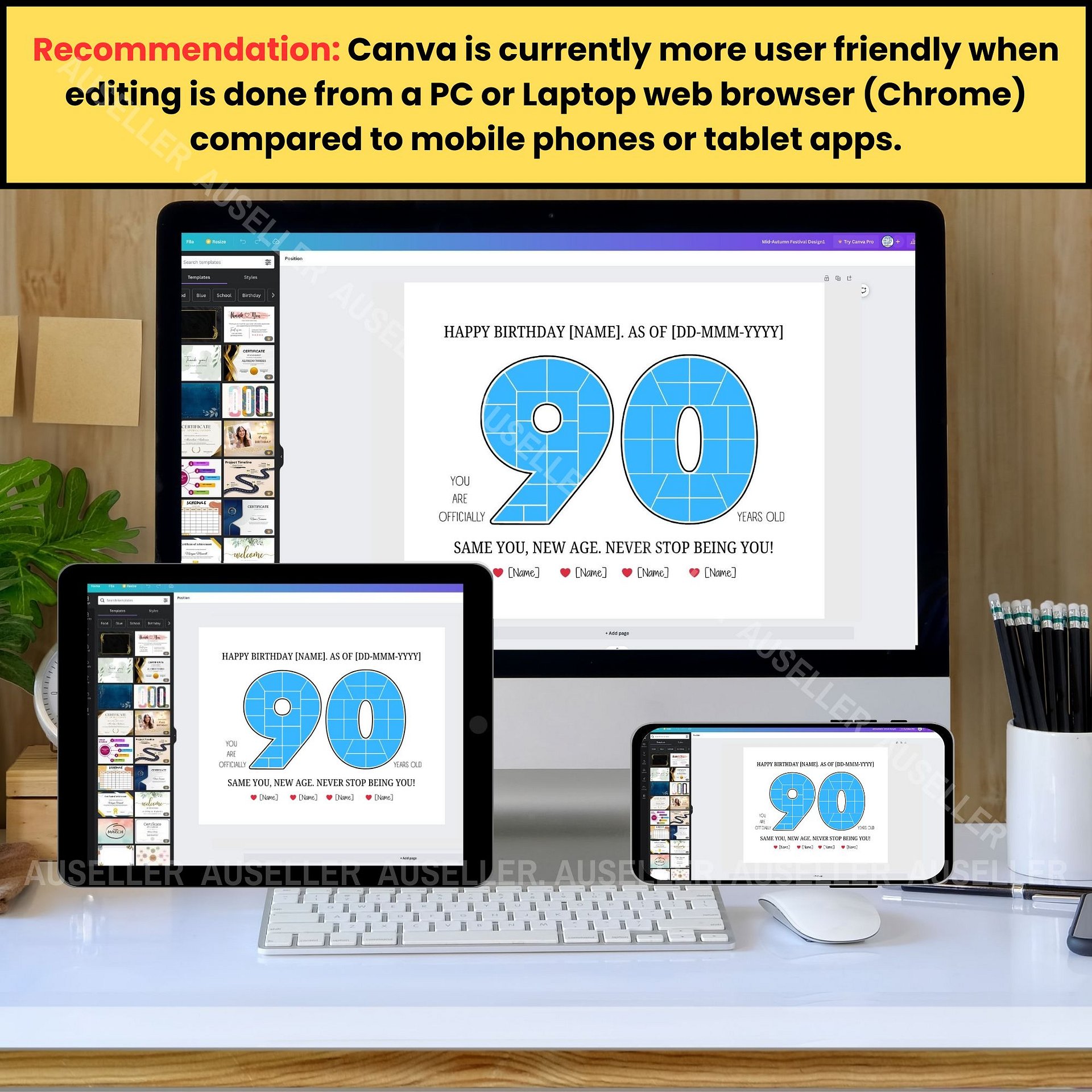 90th Birthday Photo Collage Poster - Canva Template | auseller