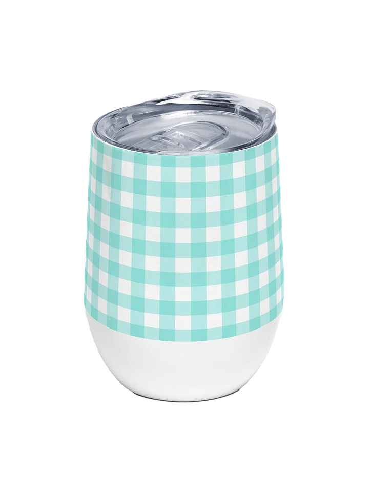 Teal and White Gingham Stainless Steel Wine Tumbler product image (1)
