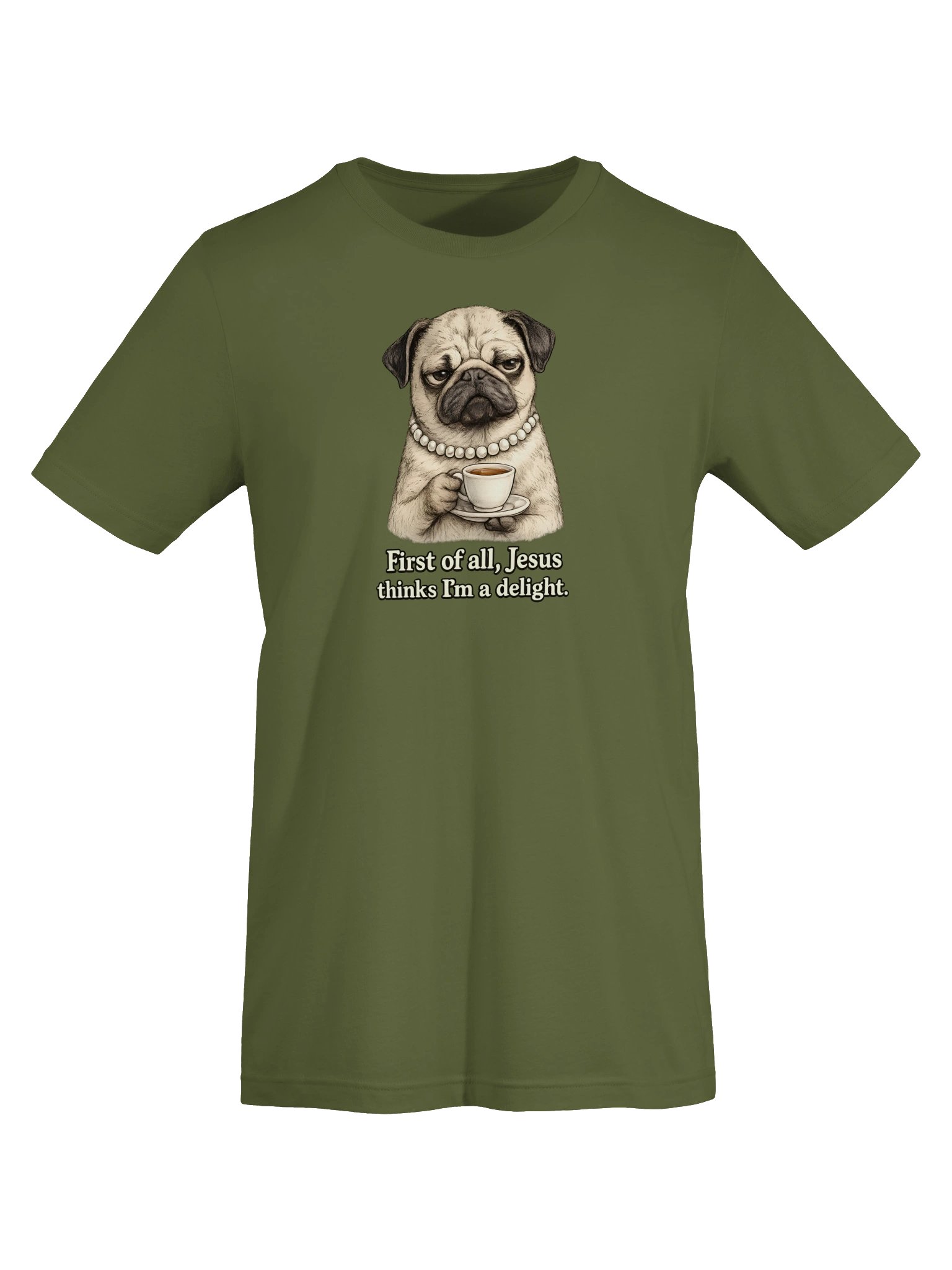 Funny Christian Dog Shirt, First of All Jesus Thinks I'm a Delight T-Shirt, Grumpy Pug Tee, Christian Humor Shirt, Bella Canvas SuperSoft Tee product image (6)